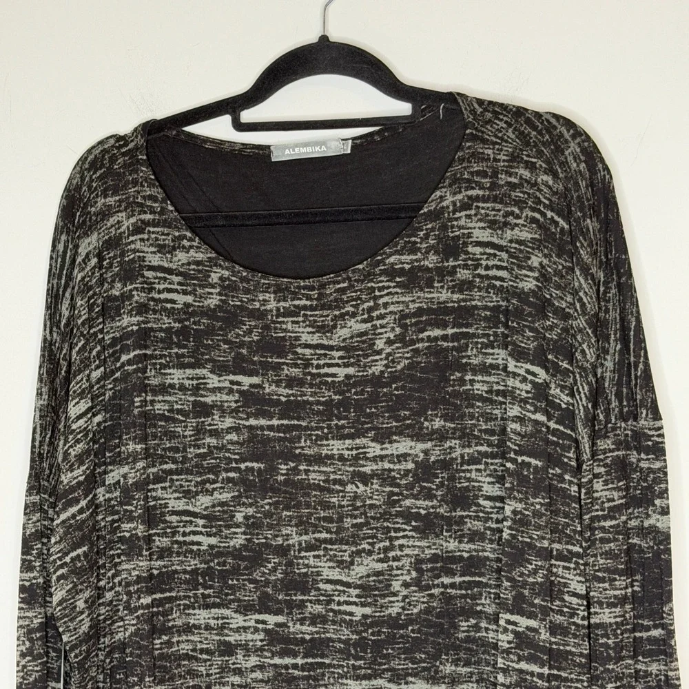 Alembika Black Grey Long Sleeve‎ Tunic Top Size Large Oversized Lagenlook